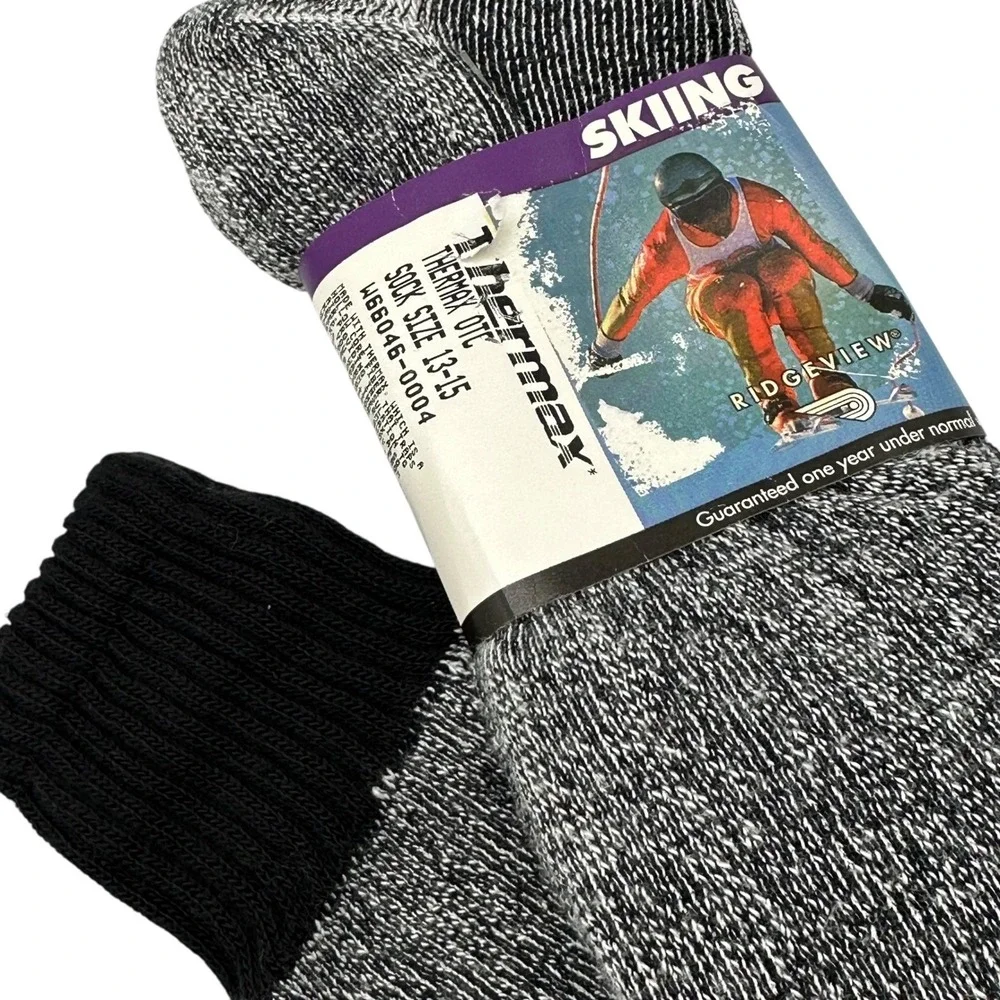 Thermax Skiing Thermal OTC Socks Size 13-15 Black Gray‎ Over the Calf NWT NEW
